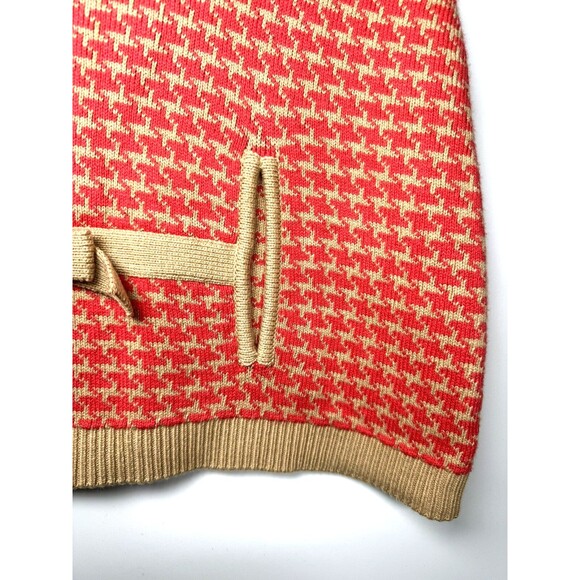 Janie and Jack Girls 4 Knit Cape Pink Coral Houndstooth Bow Preppy Classic - Picture 4 of 14